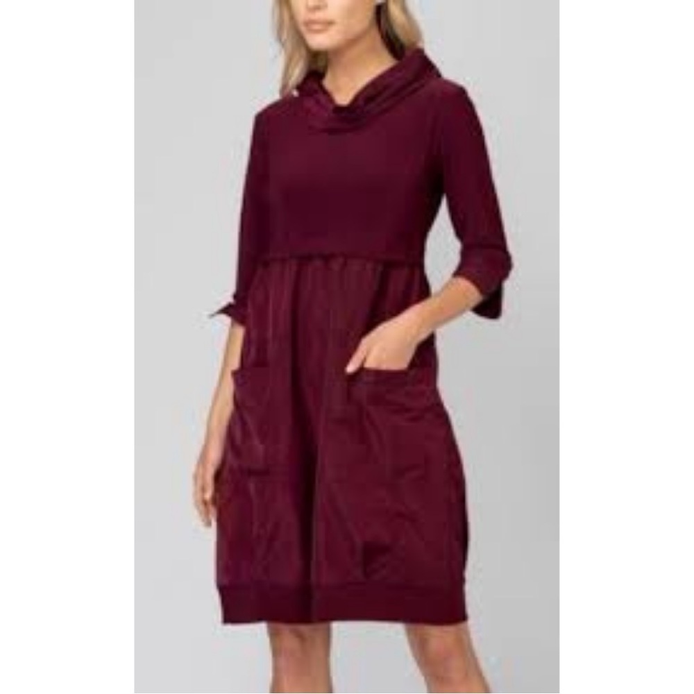 JOSEPH RIBKOFF ballon maroon midi knee length dress R24